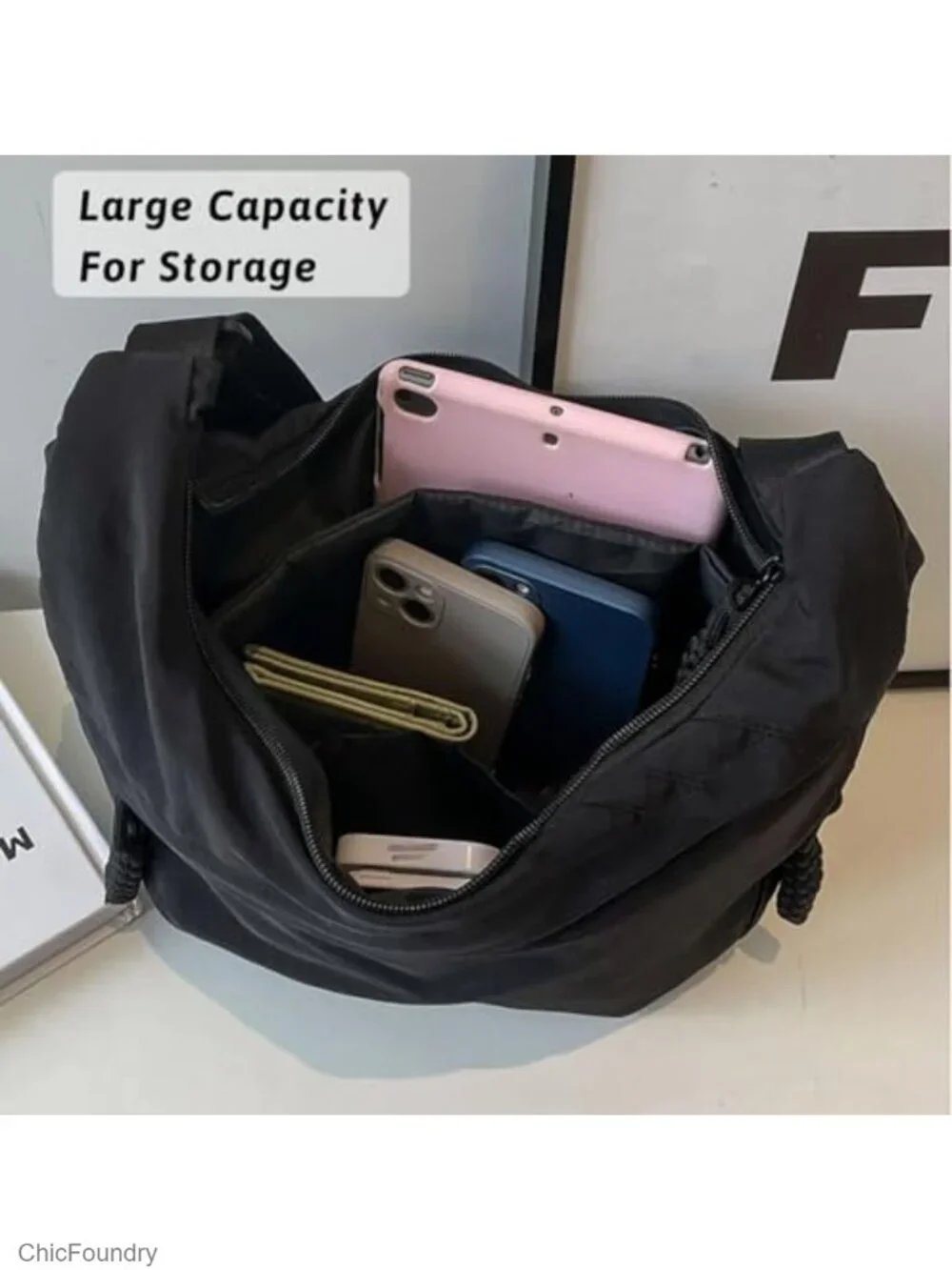 Nylon Crescent Crossbody Bag with Adjustable Strap Multi-Pocket Hobo Shoulder